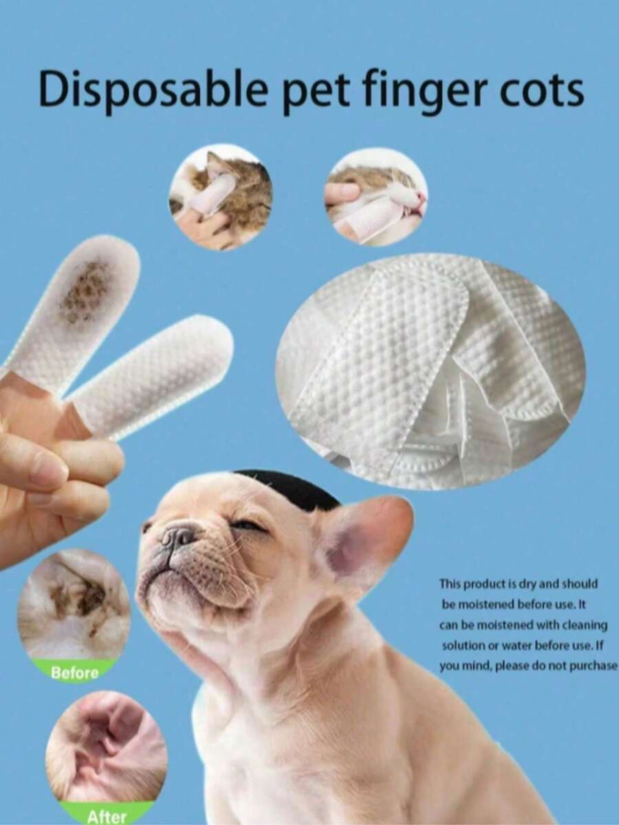 50片/100片/200片装一次性宠物洁牙指套，犬猫牙刷指套，口腔护理湿巾，柔软温和，适合各种体型的犬猫，宠物必备用品，温和清洁巾，质地柔软