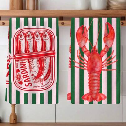 2pcs Striped Print Towels - Decorative Towels, Super Absorbent Microfiber, Machine Washable, Suitable For Holiday Decor, Cooking, Baking, Housewarming Gifts And Cleaning Supplies, Fit For Kitchen, Bathroom, Toilet