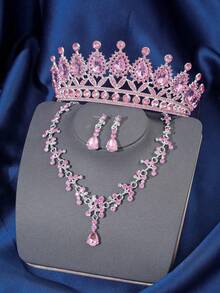 Bộ 4 món phong cách Baroque thanh lịch dành cho nữ, gồm vòng cổ và bông tai hình vương miện pha lê, phụ kiện đội đầu cô dâu trong đám cưới, phụ kiện tóc cho người lớn dự tiệc, vòng cổ và bông tai hình vương miện. - Nhiều màu - Xem 10