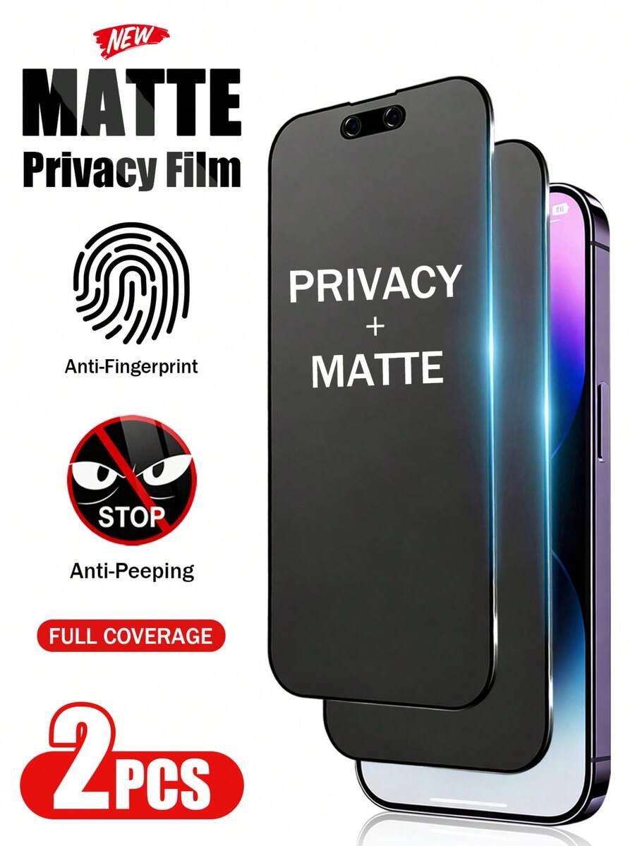XINHONGYU 2pcs Frosted Ceramic Privacy Screen Protector, Compatible With IPhone 17 Pro Max/17 Pro/17/Air/16 Pro Max/16/16 Pro/16 Plus/14 Pro Max, 9H+ Scratch Resistant, Touch Sensitive, Compatible With Phone Cases, Includes Cleaning Kit, Ceramic Film - 2pcs - View 1