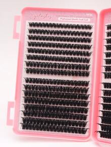 576片D型卷翘假睫毛DIY嫁接套装，100D 8-16mm混合卡通动漫风格睫毛，包含睫毛教程书，适合初学者，仿貂毛轻盈睫毛，下睫毛，漫画风格睫毛，簇状睫毛，仙女睫毛 - 黑色 - 查看 4