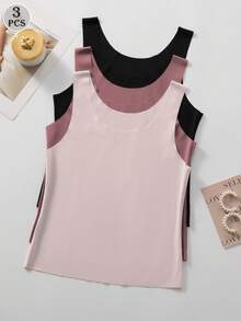 3pcs Seamless Camisole - Soft Round Neck Sleeveless Basic Tops In Transparent/Semi-Transparent Colors - Multicolor - View 5