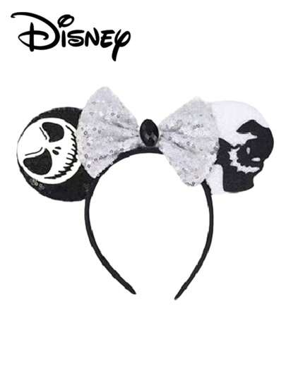 Disney 1个波点亮片万圣节蝴蝶结发箍，派对服装配饰，适合作为情人节礼物、节日派对配饰