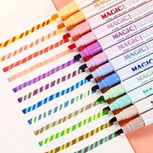 6/12pcs Magic Color Changing Highlighter Pens, Double-Headed Oblique Tip Creative Color Changing Pens, Student Planner Marker Pens, High-Quality Gradient Fluorescent Pens, Student Highlighting Markers - Multicolor - View 5