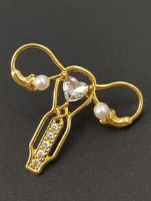 1 chiếc ghim cài áo hình tử cung rỗng đính đá lấp lánh, thời trang, ủng hộ sức khỏe phụ nữ. - Vàng - Xem 4