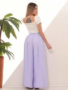 Women's Wide Leg High Waist Wide Leg Pants - Lilac Dream - View 8