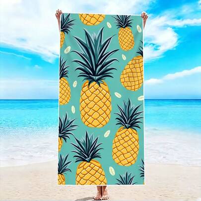 1pc Extra Large Yellow Pineapple Pattern Beach Towel, Super Soft Oversized Microfiber Bath Towel, Suitable For Swimming Pool, Camping, Beach, Pool Party, Travel Essential Unisex Accessory