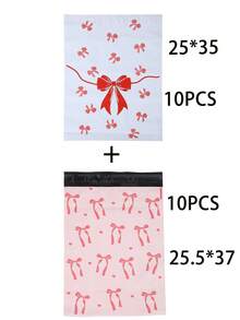 20个装心形粉色蝴蝶结红色丝带收纳袋，PE塑料邮寄袋，加厚物流袋，适用于女性、情人节、母亲节、返校季、交通运输、服装、文具、派对礼品包装，多功能包装，理想的节日礼品包装，满足您的所有需求 - 粉色 - 查看 11