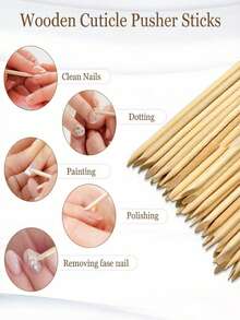 200pcs Wooden Double-Sided Nail Files, Extendable Up To 4.5 Inches, Multi-Purpose Use For Manicure, Nail Art, Nail Care, Portable Nail Polish Remover, Suitable For Nail Salons And DIY Nail Art (200/10pcs) - Beige - View 3