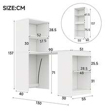 Multifunctional Folding Table Measuring 130x51x137cm That Combines A Desk And Cabinet In One Design, Four Storage Compartments For Efficient Organization, High Load Capacity, White Color. - White - View 11