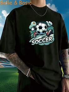 Minimalist 180g Soccer Ball Character T-Shirt For Football Lovers, Black White, Unisex, Sizes S-3XL, Urban Streetwear Style - Black - View 6