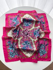 1pc Women's Solid Color Scarf, Small Shawl, Square Headscarf, Hijab, 70x70cm,Beach,Holiday - Hot Pink - View 2