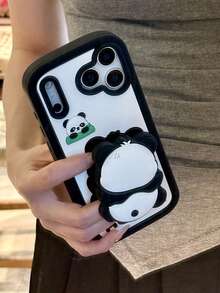 1pc Silicone Phone Case With Cute Panda Design And Foldable Stand, Suitable For IPhone 17 Pro Max, 16 Pro Max, 15 Pro Max, 14/13 - Multicolor - View 3