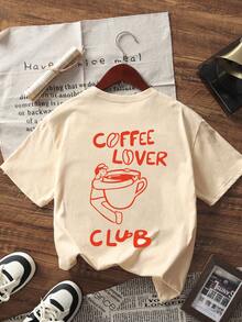 夏季新款简约时尚字母印花休闲圆领短袖T恤，百搭日常女装上衣 - 杏色 - 查看 3