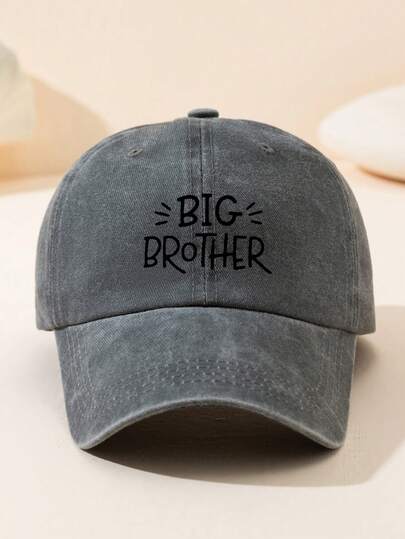 Vintage Washed Baseball Cap - Printed With "Big Brother" | Adjustable Casual Hat, Suitable For Family And Streetwear, Multifunctional Classic Baseball Cap