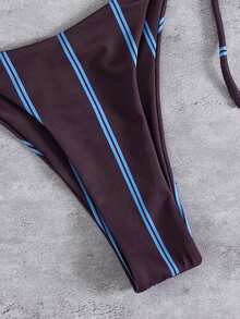 Bộ bikini dự tiệc hở lưng, dây mảnh, có đệm mềm mại, họa tiết sọc kim loại, trang trí mặt dây chuyền, thích hợp cho mùa hè đi biển và nghỉ mát, dành cho nữ giới. - Bánh bao mận - Xem 8