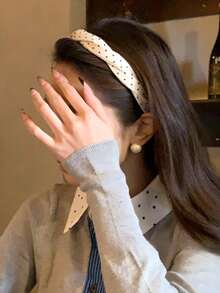 1pc Polka Dot Black & White Headband, Elegant French Style Hair Accessory - Multicolor - View 8