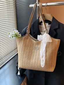 Túi đan rơm dành cho nữ, dung tích lớn, phiên bản Hàn Quốc mới, kiểu dáng đơn giản, túi tote đeo vai cao cấp. - Nhiều màu - Xem 8