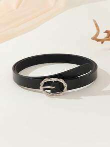 1pc Women's Metal Twist Square Buckle Minimalist Waist Belt, Suitable For Dresses, Jeans, Pants, Office Wear, Mother's Day Gift - Black - View 7