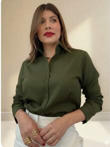 Women's Striped Long-Sleeved Blouse With Buttons - Elegant And  For Women - 綠色 - 查看 3