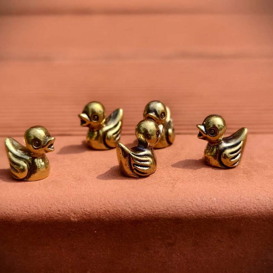 5pcs Solid Brass Mini Duck Figurines - Unique Handmade Collectibles For Office And Study Room Decor - 5Pcs - View 1