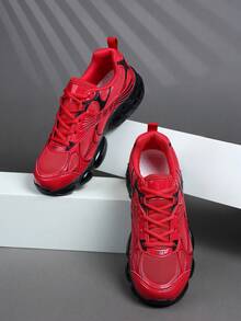 红色时尚男士系带运动鞋，男士休闲鞋，个性化黑色街头休闲鞋 - 紅色 - 查看 4
