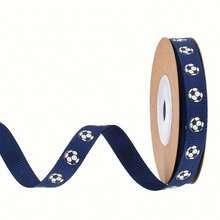 1pc Soccer Theme Ribbon - Navy Blue And Red Background With White Soccer Ball Print, Durable Gift Wrapping For Sports Parties, Birthday Celebrations And Holiday Decorations. Battery-Free Decorative Ribbon, Suitable For Holiday Decor, Modern Style Ribbon, Smooth Texture, Soccer Theme Ribbon For Various Occasions (Random Style) - Multicolor - View 5