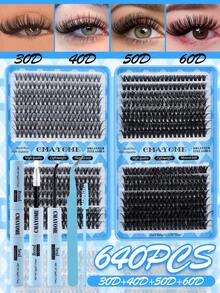 640/592/576片假睫毛套装，高容量假睫毛，居家DIY，包含睫毛胶、定型液、睫毛刷、镊子，新手友好型睫毛嫁接套装，打造蓬松浓密自然的睫毛效果，便携旅行装，混合款式睫毛+睫毛胶+睫毛刷 - 彩色 - 查看 21