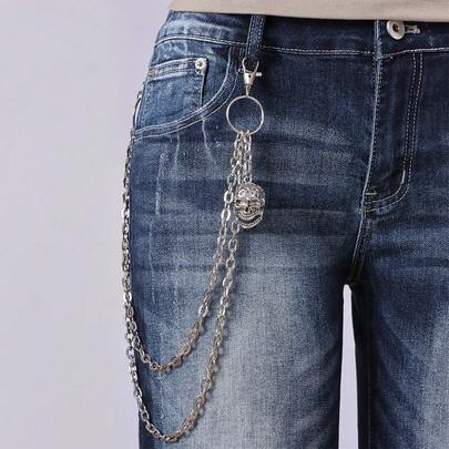 1 chiếc dây đeo hông kim loại phong cách Hip Hop, dây đeo quần jeans hình đầu lâu dành cho nam giới