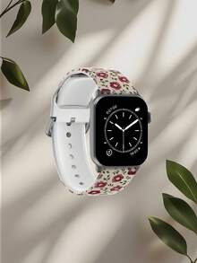 1pc Green Leaf & Purple Flower Soft Elastic Breathable Replacement Watch Band, Compatible With Samsung, Honor Smartwatches, 38mm 40mm 41mm 42mm 46mm 45mm 44mm 49mm, Floral Fashion Casual Silicone Watch Strap For Apple Watch Ultra SE/11/10/9/8/7/6/5/4/3/2/1, Gift - Multicolor - View 3