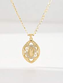 1 pieza Collar con colgante de la Virgen de Guadalupe de estilo vintage con incrustaciones de cobre y circonita, edición limitada, adecuado para regalos de Navidad/Acción de Gracias/Halloween/Día de la Madre/Día de San Valentín para parejas/amigos/padrinos, Primera Comunión Católica, uso diario y festivo, oración - Amarillo Oro - Ver 1