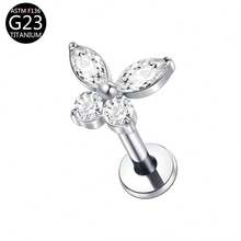 1pc G23 Titanium Internally Threaded 1.0/1.2 Piercing Earring With Butterfly Zirconia Stone, Multi-Color, Suitable For Women's Daily Wear - Butterfly - View 27