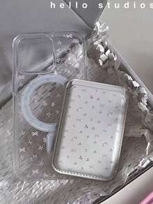 2 Stücke süße transparente Blumen Schleife Handyhülle, magnetisch kompatibel mit kabelloser Aufladung für iPhone 11/11 Pro/11 Pro Max/12/12 Pro/12 Pro Max/12 Mini/13/13 Pro/13 Pro Max/14/14 Pro/14 Pro Max/14 Plus/15/15 Pro/15 Pro Max/15 Plus/16/16 Pro/16 Pro Max/16 Plus/17/17 Air mit Kartenfach & Geldbörsen Rückseite - Schleife floral - Übersicht 3