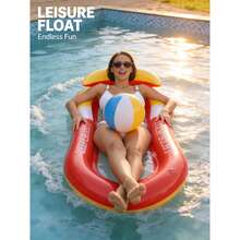 1pc Inflatable Backrest Lounger, Adult Summer Swimming Pool And Beach Floating Raft, Party Use, Perfect Summer Gift, Swimming Pool Floating Lounger, Pool Inflatable, Beach Essentials, Pool Float - Multicolor - View 5