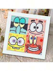 SpongeBob SquarePants 1 peça quadrada de pintura de diamante 5D DIY interessante - Presente de aniversário de desenho animado com moldura, adesivos de estrelas para festa, presente de feriado! - Multicolorido - Ver 6