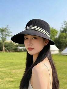 新款女士春夏宽檐帽，带头带，时尚百搭，户外旅行防晒 - A - 查看 7