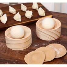 1 Set Wooden Round Dumpling Skin Maker, Kitchen Dough Kneader, Homemade Dumpling Mold, Pasta Dough Roller, Kitchen Gadgets - Brown - View 3