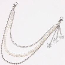 1pc Multi-Layer Pearl Waist Chain, Women's Metal Butterfly Chain Belt, Hip Hop Punk Body Chain Accessory - Silver - View 10