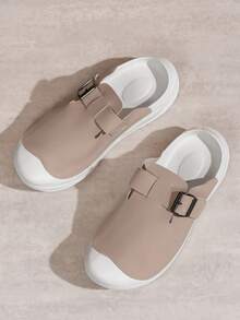 Men's Adjustable Buckle Clog Mules Slippers, Closed Toe Thick Sole Non-Slip Soft Casual Slip On Shoes For Indoor Outdoor Summer Daily Wear - Apricot - View 2