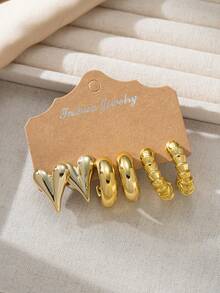 Set de 3/9 pares de aretes de estilo vintage minimalista, aretes elegantes y de lujo para mujeres, nuevos lanzamientos - Dorado - Ver 4