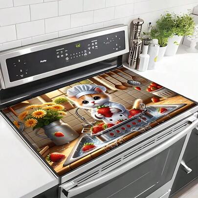 1 pieza Estera de secado de platos, Protector de cubierta de estufa de cocina, Estera absorbente multiusos con patrón de fresa roja, Adecuada para almohadilla de cafetera y cubierta de vitrocerámica, Estera de drenaje versátil, Regalo para el hogar