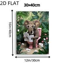 Pôster 2D plano, peça única, elefante engraçado lendo jornal em vaso sanitário rosa - Sem moldura, 30x40cm, alta definição, à prova d'água, com plantas e flores tropicais. Ideal para banheiro, sala de estar, escritório ou como presente interessante para casa e amigos. Decoração de parede para banheiro. - A - Ver 7