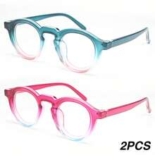 2pcs Ombre Round Frame Reading Glasses, Women's High Definition Eyewear, 2-Pack, Versatile Daily Accessory - Blue + Pink - View 11