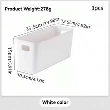 3pcs Rectangular Plastic Storage Boxes, Drawer Organizers For Cosmetics, Snacks, Socks And Other Miscellaneous Items - White - View 3