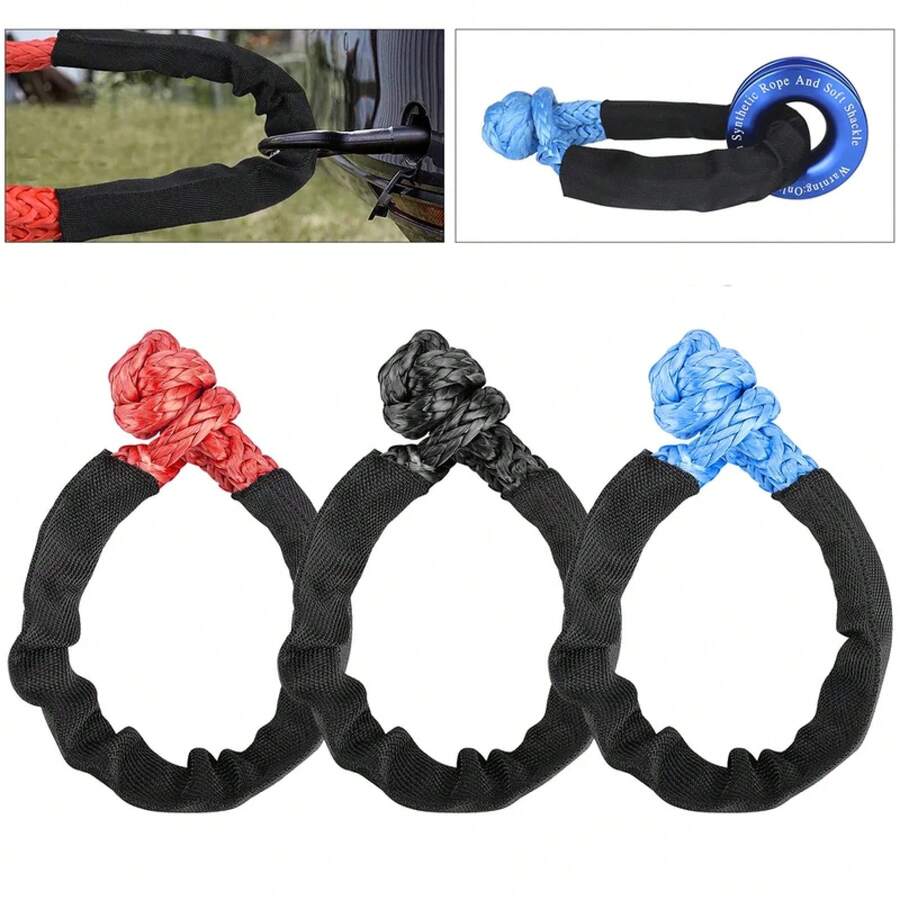 Cuerda Sintética de Alta Resistencia con Grillete Suave de 41000 libras para Offroad 4X4, Correa de Remolque con Funda Protectora para, Camioneta, SUV - ROJO - Ver 1