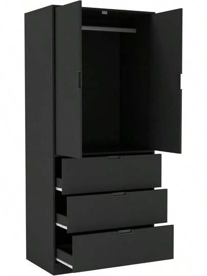 Modern 2 Door Wardrobe With 3 Drawers & Hanging Rail, Stylish Freestanding Storage, Spacious Interior, Durable Chipboard Build, Easy To Assemble Bedroom Furniture