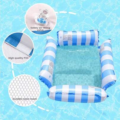 1 silla inflable de piscina, 4 hamacas inflables a rayas de PVC, suministros para fiestas de natación para adultos, diseño de malla, multicolor, material de poliuretano, silla de agua de vacaciones y ocio de verano