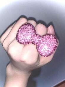 1pc Y2K Millennium Shiny Visual Series Pink Bow Adjustable Open Ring, Women Jewelry Accessory, - 弓 - 查看 2
