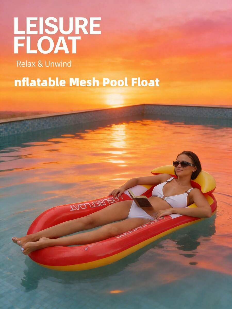 1pc Inflatable Backrest Lounger, Adult Summer Swimming Pool And Beach Floating Raft, Party Use, Perfect Summer Gift, Swimming Pool Floating Lounger, Pool Inflatable, Beach Essentials, Pool Float - Multicolor - View 1