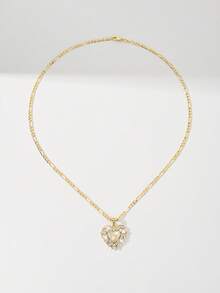 14K Gold Plated Copper Women's Heart-Shaped Christian Necklace, With A Rounded Heart Silhouette, Inlaid With Classic Images Of Virgin Mary, Judas And Death, Edged With Transparent Zirconia To Enhance Soft Texture. Paired With 60cm Chain, Suitable For V-Neck, High Neck Or Layered Wear, Perfect For Daily Commute And Church Activities, Combining Feminine Softness And Faith Expression. - Virgin Mary - View 4